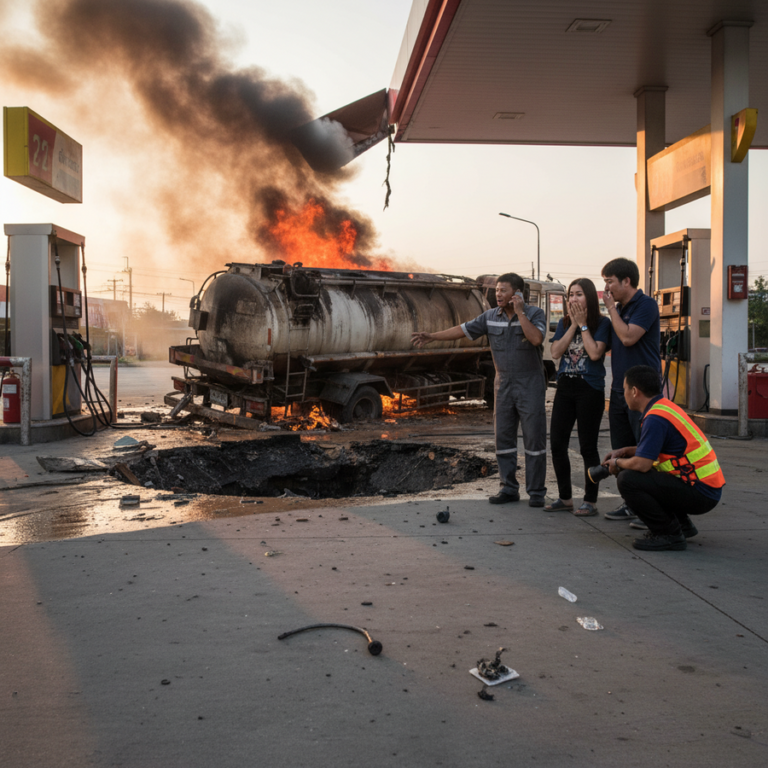 【タイ】ガソリンスタンドでし尿吸引車爆発、隣の車に汚物飛散