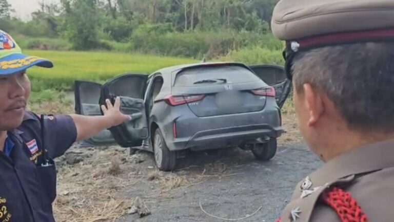 サラブリー県で車が炎上、運転席から男性の焼死体