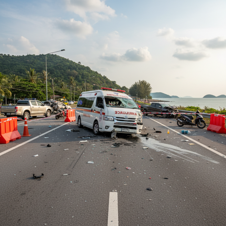 【プーケット】救急車に暴走車が激突、患者搬送中に