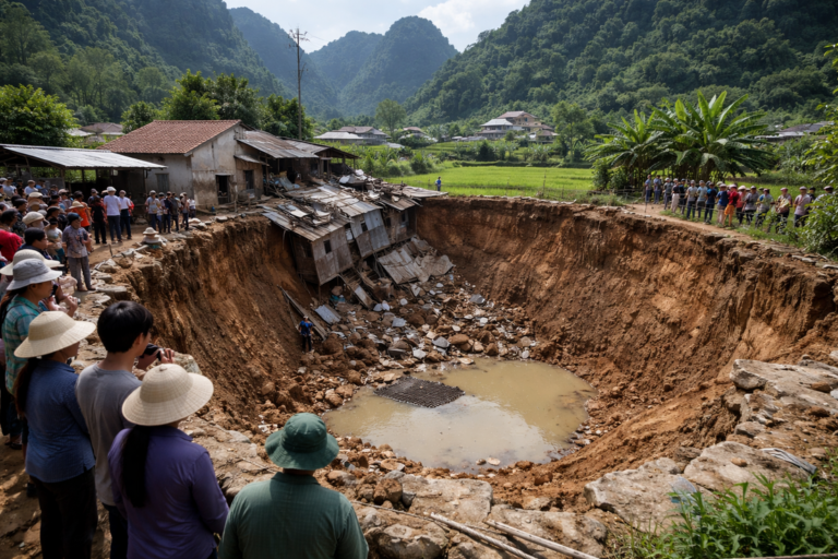 【ベトナム・タイグエン】住宅地近くに深さ4mの陥没穴が出現、住民避難