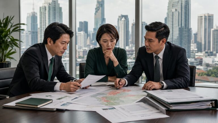 バンコクの企業で許認可書類とコンプライアンスリスクを確認する経営・法務担当者