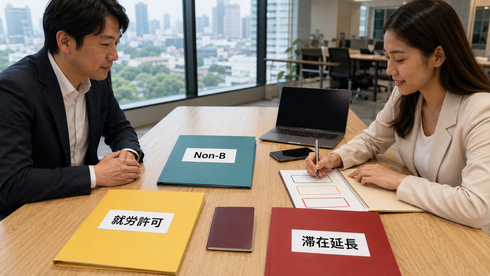 Non-Bビザ、就労許可、滞在延長を別の書類と期限として確認するタイ赴任者と人事担当者