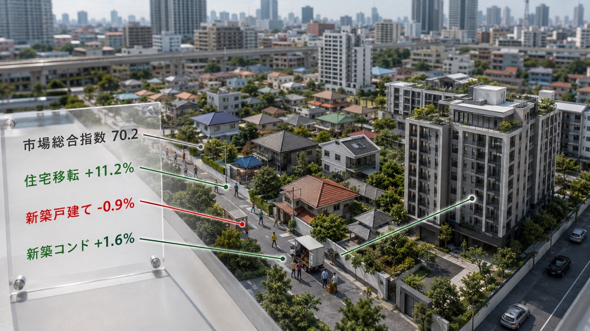 2026年のタイ不動産市場で住宅市場指数と戸建て・コンド価格の異なる動きを確認する場面
