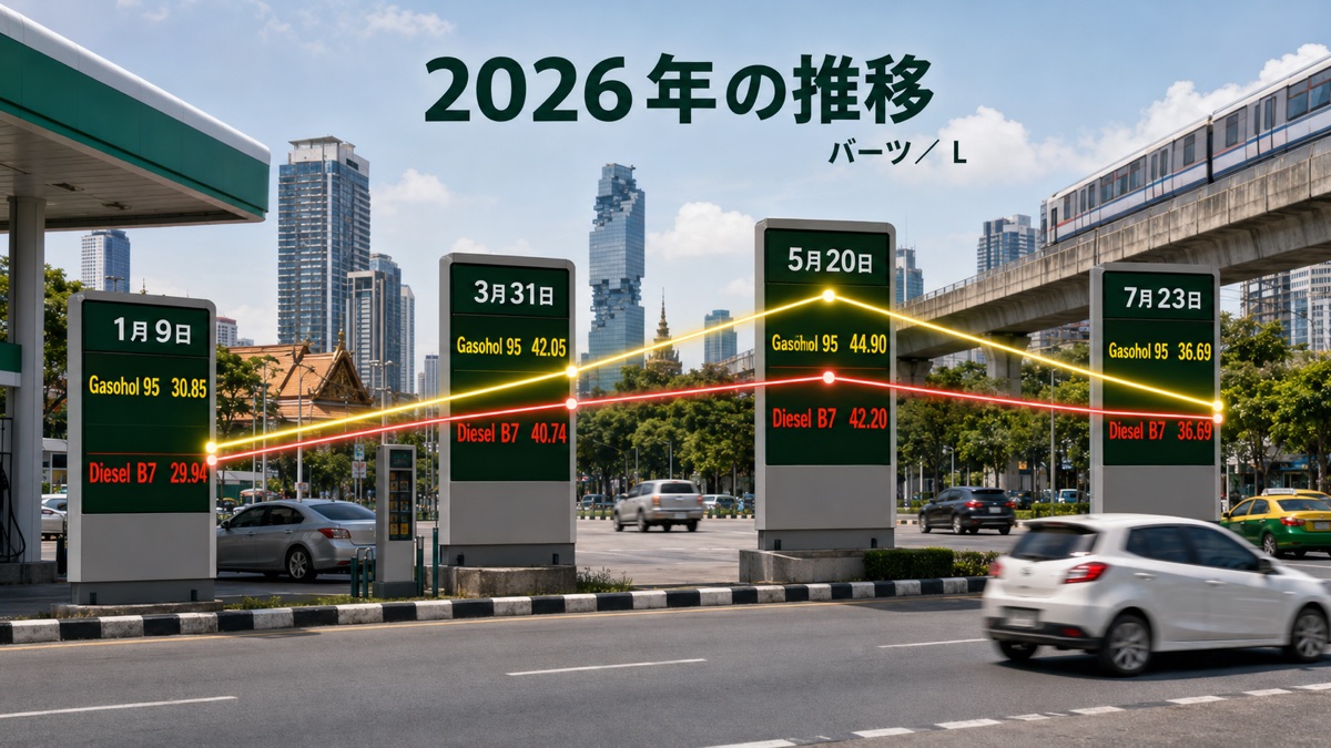 2026年1月から7月までのタイのGasohol 95とディーゼル価格の推移