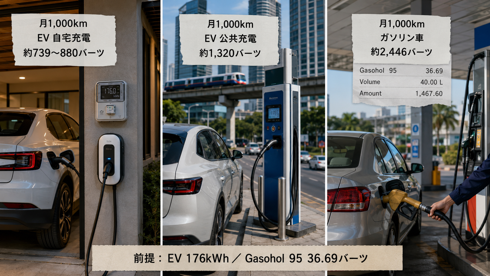 タイで月1000km走るEVとガソリン車の走行費用比較