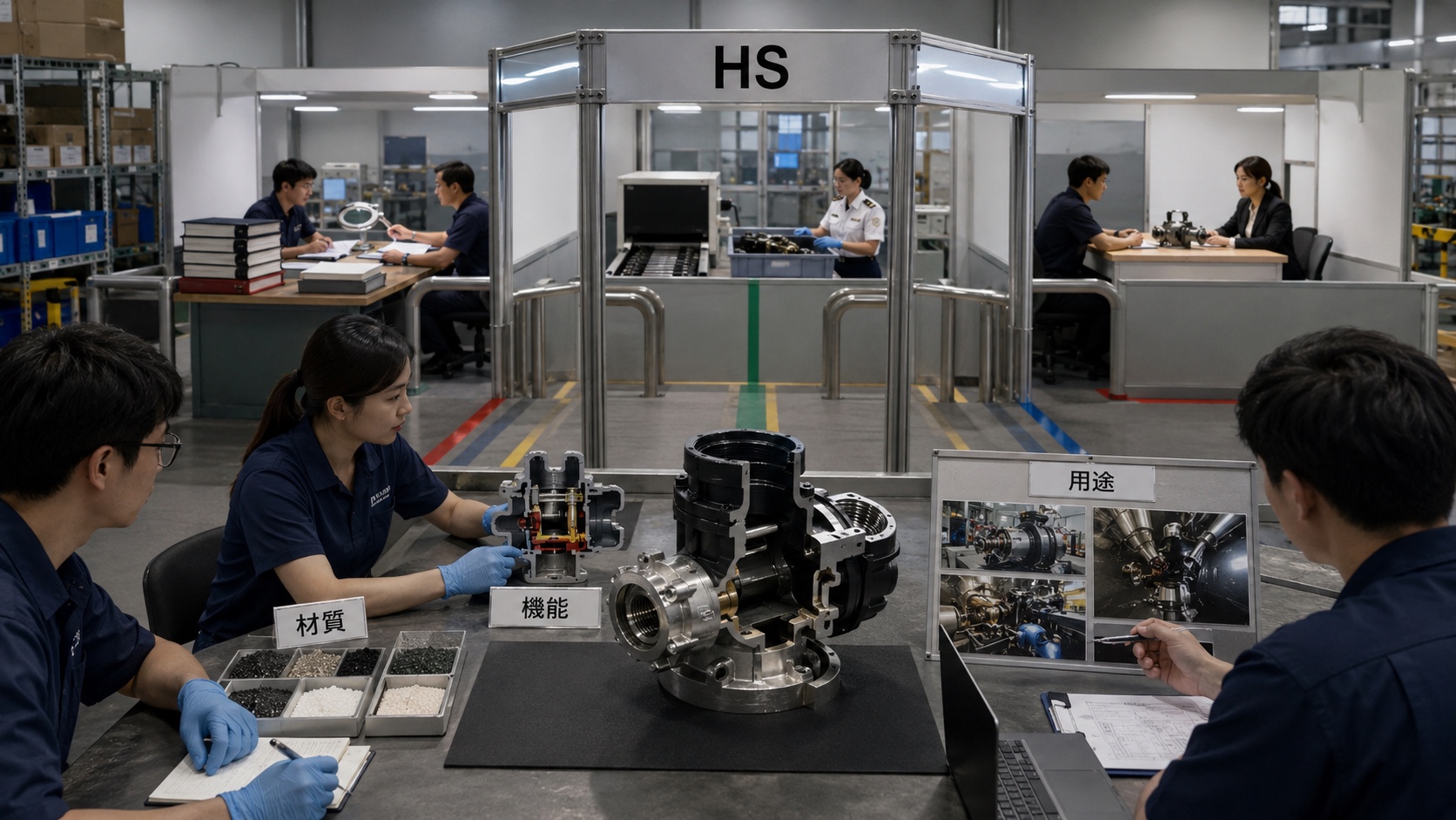 輸入商品の材質、機能、用途を確認してHSコード、規制官庁、事前教示へ分岐する判断工程