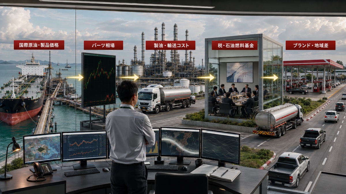 国際原油、バーツ相場、製油輸送、税と基金、ブランド地域差がタイの燃料価格を動かす仕組み