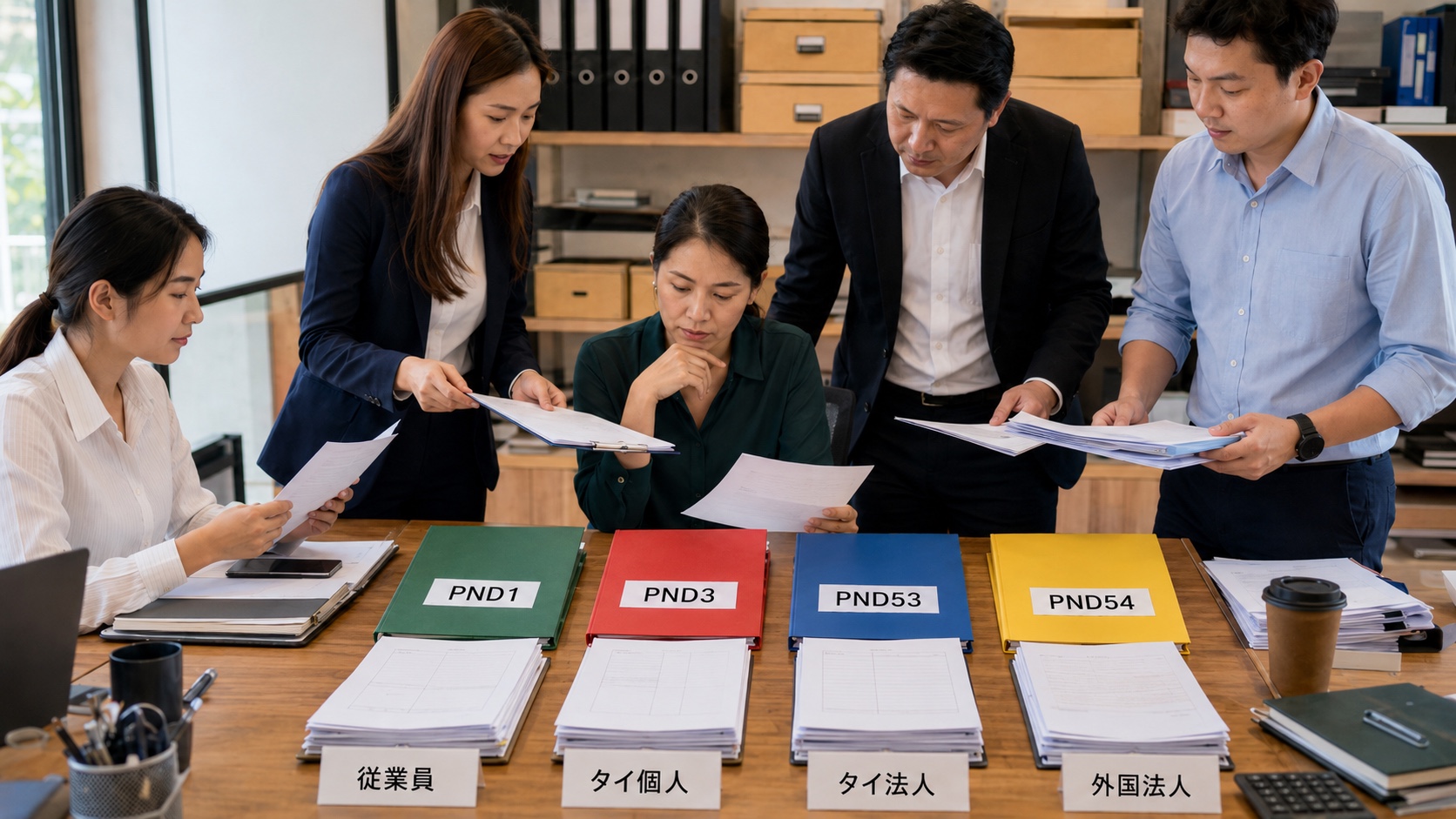 従業員、タイ個人、タイ法人、外国法人への支払いをPND1、PND3、PND53、PND54へ分ける経理担当者