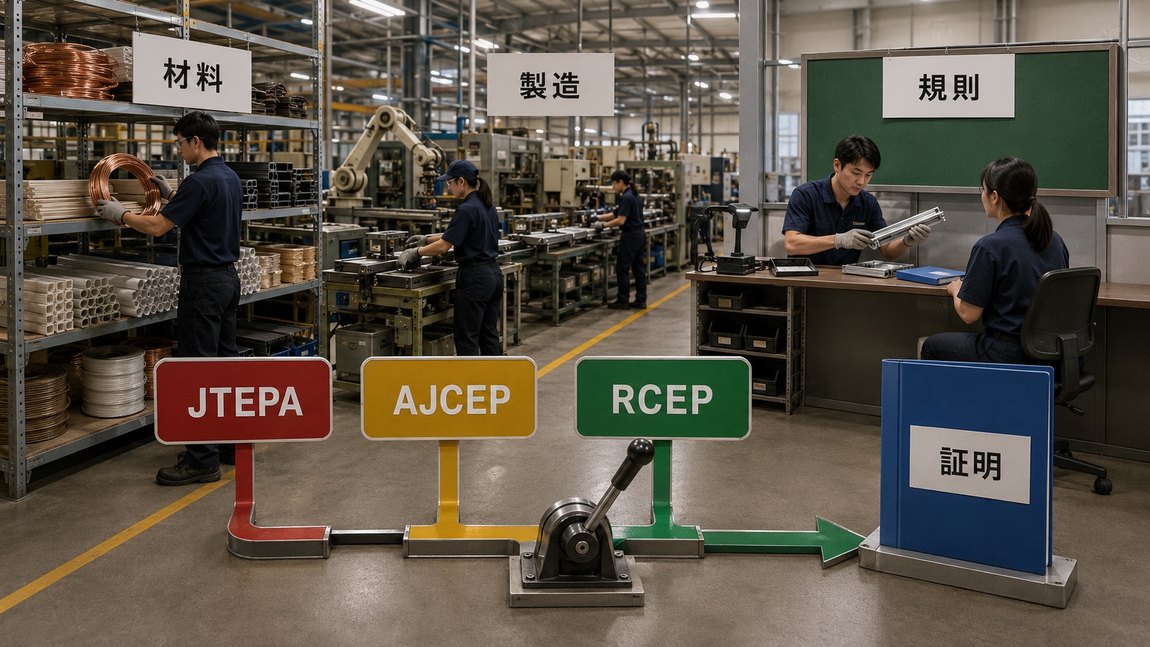 工場の材料表と製造工程を確認しJTEPA、AJCEP、RCEPなどの原産地証明へ進む流れ
