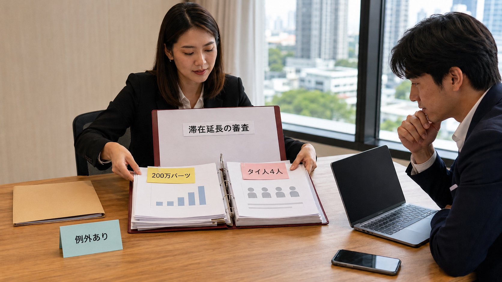 資本金、タイ人雇用、事業実態を滞在延長審査の資料として確認し例外ルートを分ける会議