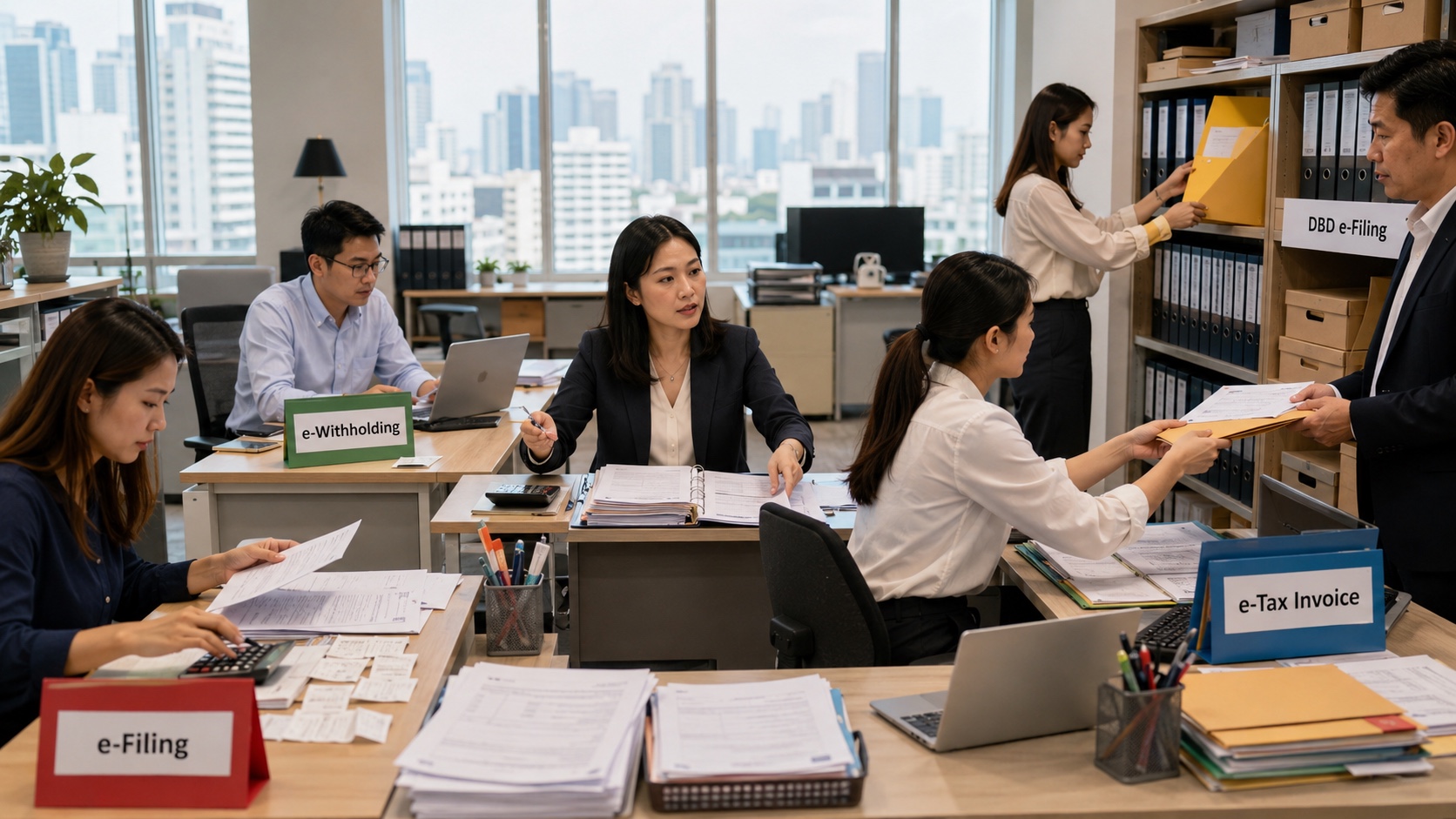 e-Filing、e-Withholding Tax、e-Tax Invoice、DBD e-Filingを用途別の業務導線として分けるタイ法人