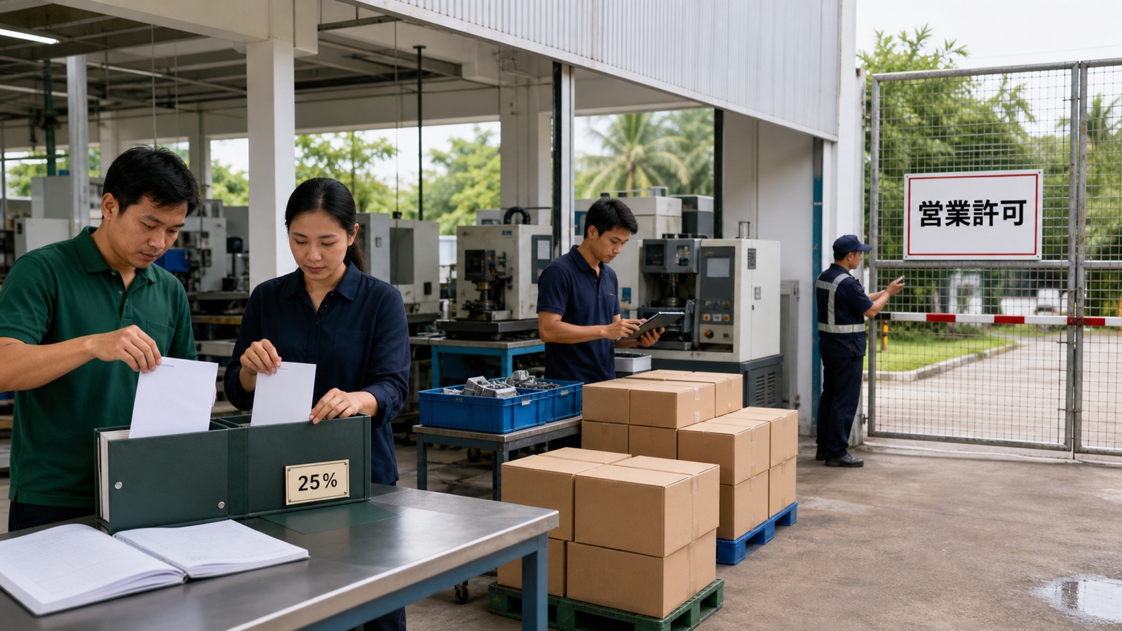 タイ法人の実質的な株主、事業に使う払込資金、営業許可が別条件であることを一つの事業現場で確認する場面