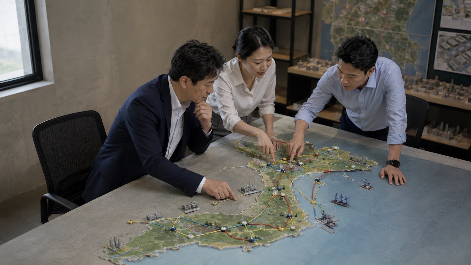 ベトナム地図上で北部・南部・中部の産業集積と物流接続を検討する担当者