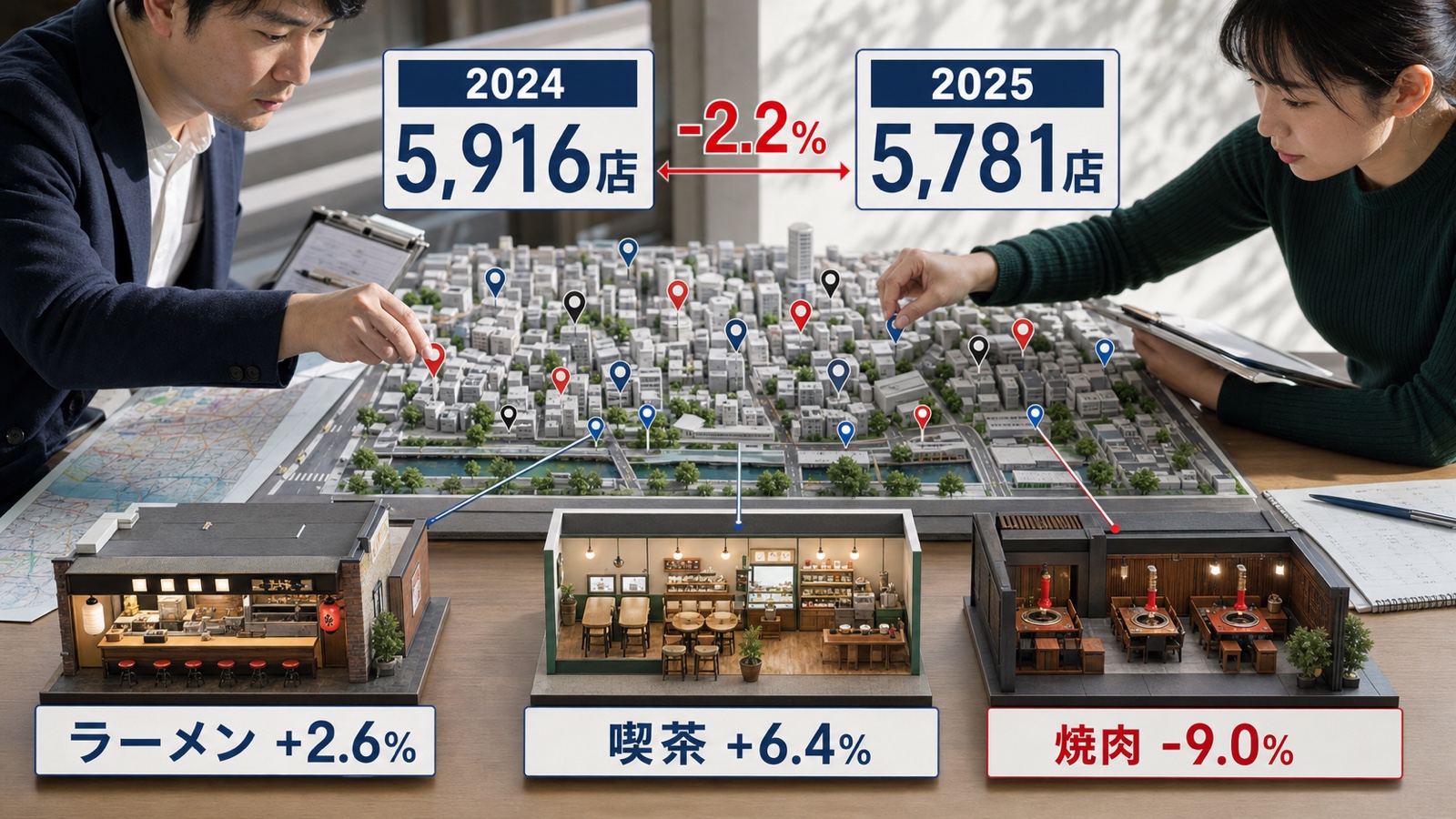 タイの日本食レストランが2024年5,916店から2025年5,781店へ2.2％減少し業態別に明暗が分かれた図