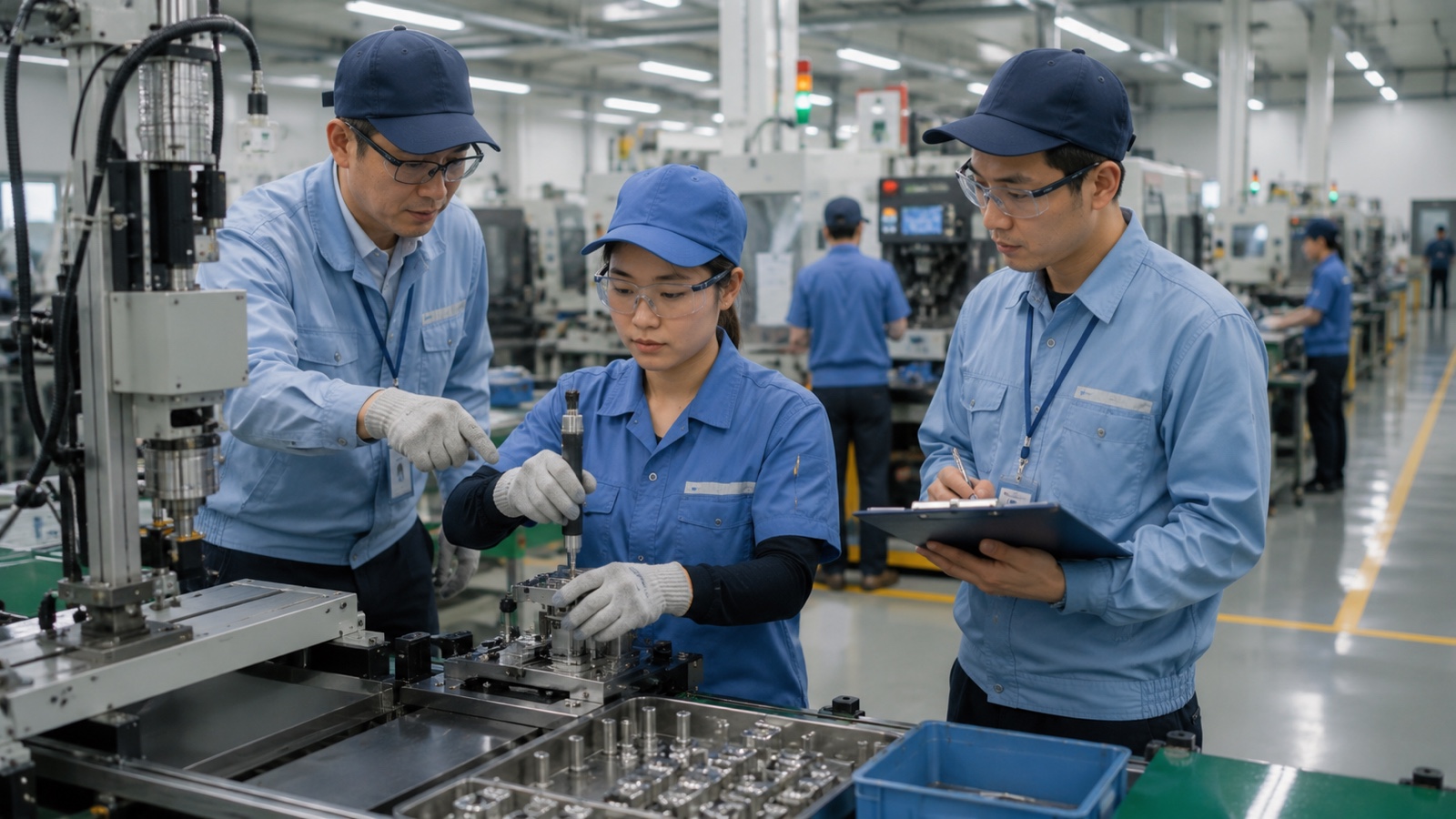 試用期間中の新入社員を実作業で指導・評価するベトナム工場