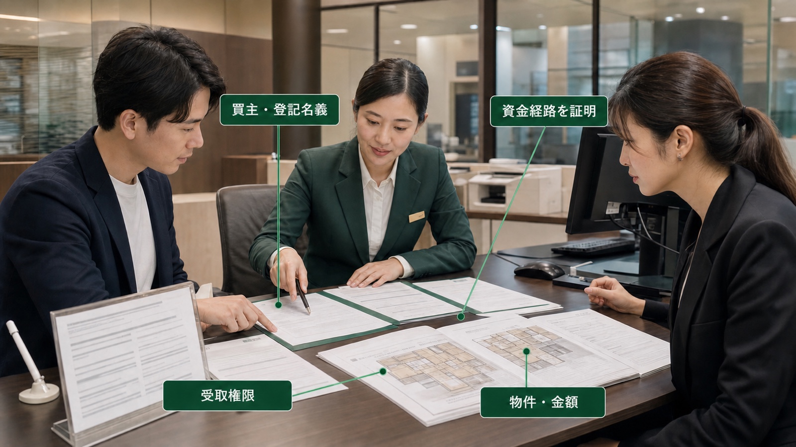 外国人がタイのコンド購入資金を海外から送金し、契約上の買主、資金経路、受取権限、物件、金額を銀行証憑で結ぶ場面