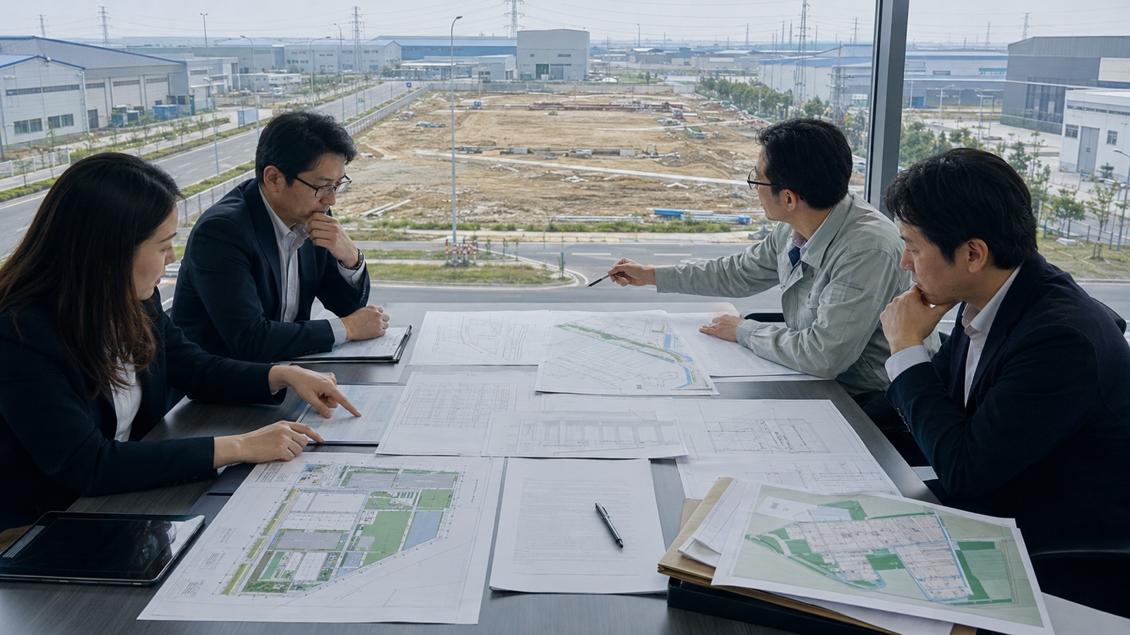 引渡日、区画容量、工事負担、解除条件を契約付属書で照合する法務・技術・物流担当者