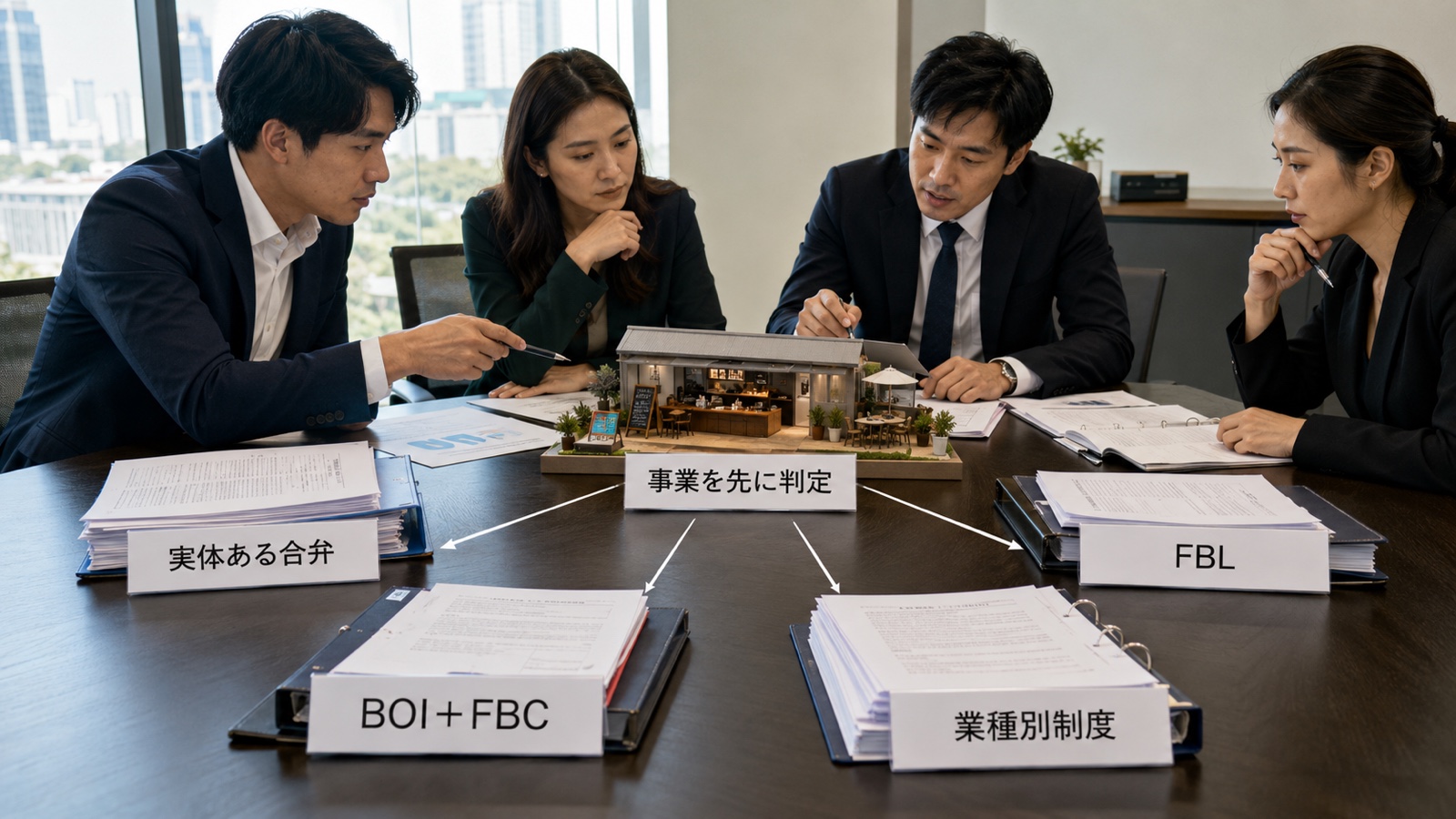 タイでの事業内容を起点に、実体ある合弁、FBL、BOIとFBC、業種別許可を選ぶ相談場面