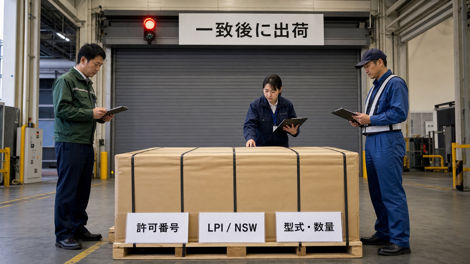 タイ向け初回出荷前に許可番号、LPI、TISI-NSW、インボイス、HSコード、型式、数量、タイ語ラベルを現物で照合する物流責任者